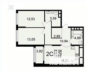 2-к квартира, вторичка, 71м2, 6/26 этаж