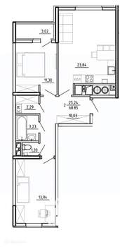 2-к квартира, вторичка, 69м2, 8/26 этаж