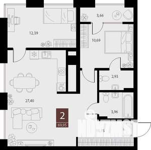 2-к квартира, вторичка, 70м2, 7/15 этаж