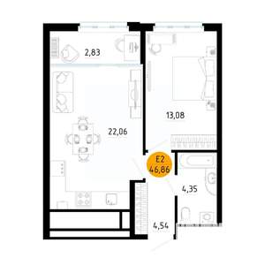 1-к квартира, вторичка, 47м2, 25/25 этаж