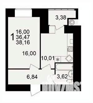 1-к квартира, вторичка, 38м2, 1/16 этаж