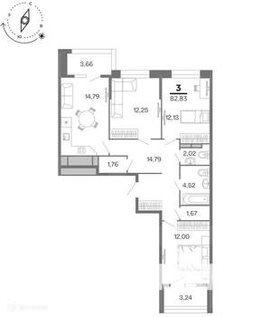 3-к квартира, вторичка, 83м2, 13/17 этаж