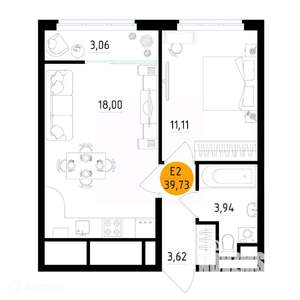 1-к квартира, вторичка, 40м2, 6/26 этаж