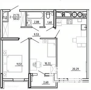 2-к квартира, вторичка, 59м2, 17/26 этаж