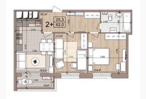 2-к квартира, вторичка, 62м2, 24/25 этаж