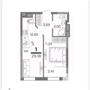 1-к квартира, строящийся дом, 29м2, 9/25 этаж
