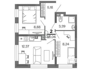 2-к квартира, вторичка, 38м2, 12/25 этаж