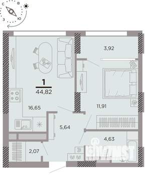 1-к квартира, вторичка, 45м2, 20/25 этаж
