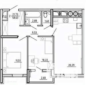 2-к квартира, вторичка, 59м2, 21/26 этаж