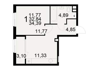 1-к квартира, вторичка, 33м2, 2/21 этаж