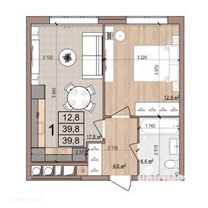 1-к квартира, вторичка, 40м2, 1/17 этаж