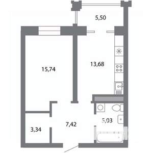 1-к квартира, строящийся дом, 48м2, 2/5 этаж