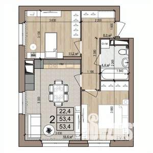 2-к квартира, вторичка, 53м2, 21/25 этаж