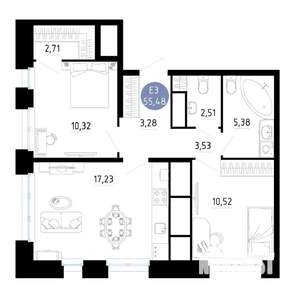 2-к квартира, вторичка, 55м2, 21/25 этаж
