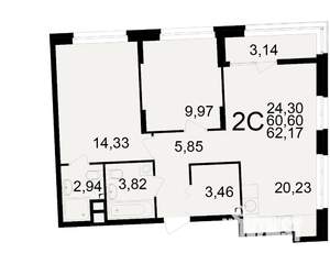 2-к квартира, вторичка, 61м2, 5/25 этаж