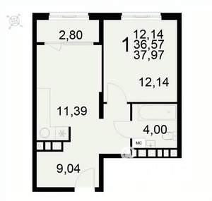 1-к квартира, вторичка, 38м2, 7/22 этаж