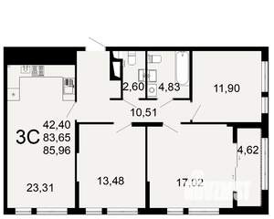 3-к квартира, вторичка, 84м2, 3/26 этаж