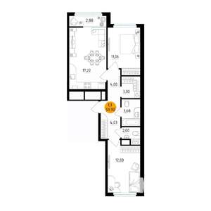 2-к квартира, вторичка, 60м2, 2/25 этаж