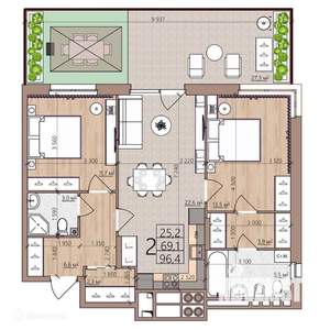 2-к квартира, вторичка, 96м2, 1/9 этаж