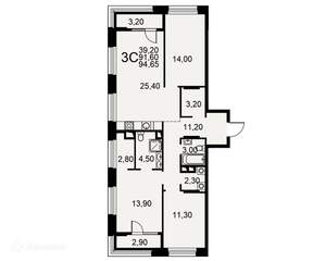 3-к квартира, вторичка, 95м2, 10/26 этаж