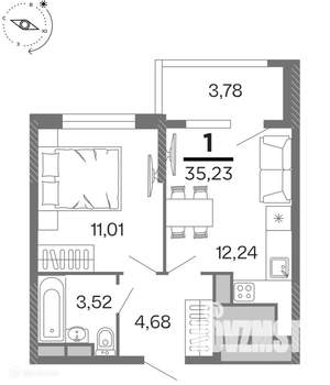 1-к квартира, вторичка, 35м2, 9/17 этаж