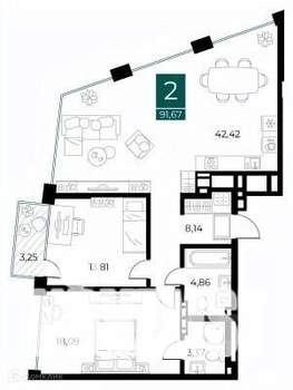 2-к квартира, вторичка, 92м2, 6/14 этаж