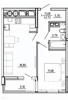1-к квартира, вторичка, 43м2, 8/26 этаж