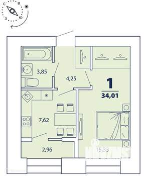 1-к квартира, вторичка, 34м2, 9/17 этаж