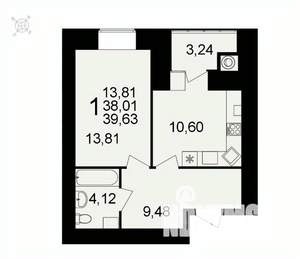 1-к квартира, вторичка, 40м2, 12/16 этаж