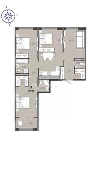 3-к квартира, сданный дом, 91м2, 3/14 этаж