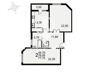 2-к квартира, вторичка, 78м2, 10/17 этаж