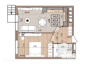 1-к квартира, вторичка, 43м2, 2/17 этаж