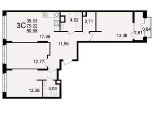 3-к квартира, вторичка, 79м2, 7/25 этаж