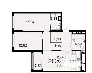 2-к квартира, вторичка, 69м2, 4/26 этаж