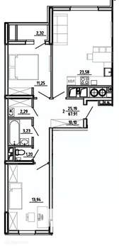 2-к квартира, вторичка, 68м2, 1/26 этаж