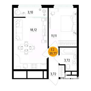 1-к квартира, вторичка, 40м2, 18/25 этаж