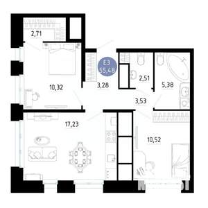 2-к квартира, вторичка, 55м2, 18/25 этаж