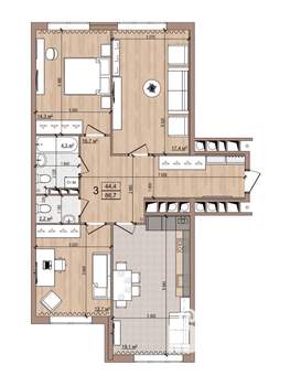 3-к квартира, вторичка, 87м2, 3/16 этаж