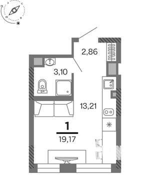 1-к квартира, вторичка, 19м2, 2/25 этаж