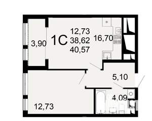 1-к квартира, вторичка, 39м2, 1/26 этаж