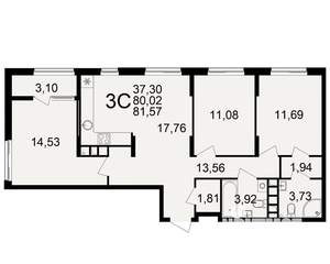 3-к квартира, вторичка, 80м2, 6/21 этаж