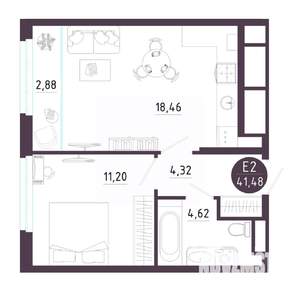 1-к квартира, вторичка, 41м2, 14/18 этаж