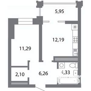 1-к квартира, строящийся дом, 39м2, 2/5 этаж