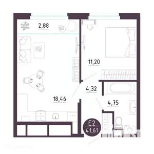 1-к квартира, вторичка, 42м2, 8/19 этаж