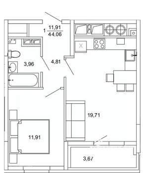 1-к квартира, вторичка, 44м2, 5/26 этаж