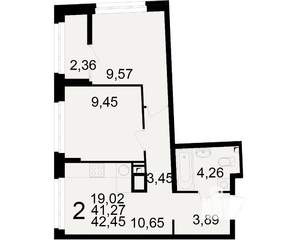 2-к квартира, вторичка, 41м2, 4/25 этаж