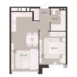 1-к квартира, вторичка, 45м2, 5/9 этаж