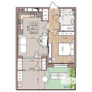 1-к квартира, вторичка, 64м2, 1/9 этаж