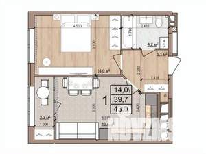 1-к квартира, вторичка, 43м2, 16/17 этаж