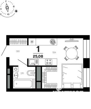 1-к квартира, вторичка, 25м2, 7/21 этаж